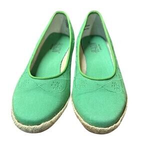 Vintage Beacon Kelly Green Embroidered Canvas Wedge Espadrilles Size 8.5W